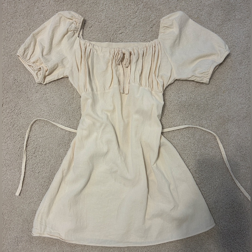 Feminine French Ruched Bust Milkmaid Cream Mini Dress
